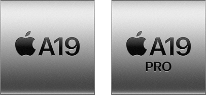 Two images displaying a grey square A19 chip and a grey square A19 PRO chip