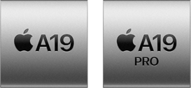 Two images displaying a grey square A19 chip and a grey square A19 PRO chip