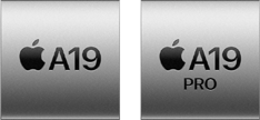 Two images displaying a grey square A19 chip and a grey square A19 PRO chip