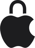 Apple logo as a lock to depict built-in privacy and security being synonymous with Apple