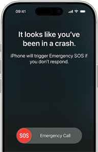 iPhone 17 Pro, front, screen shows connection to satellite