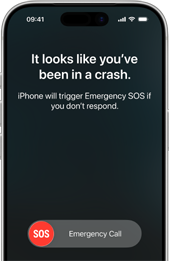 iPhone 17 Pro, front, screen shows connection to satellite