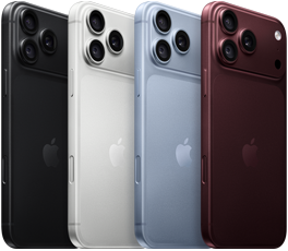 iPhone 18 Pro devices in a row, back exterior, all four colours: Burgundy, Glacier, Silver, Black, Pro Fusion camera system in top left corner, 3 lenses, microphone, flash