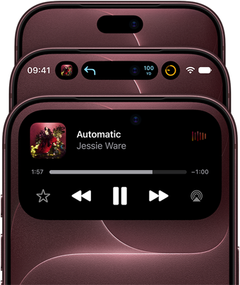 3 iPhone 18 Pro devices in Burgundy fanned out to show Dynamic Island in different modes: off, minimised, maximised