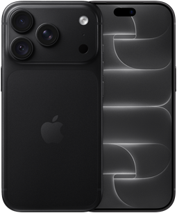 iPhone 18 Pro, back exterior, black colour, Pro Fusion camera system at top, Apple logo in centre, front exterior, all-screen design