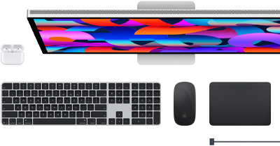 AirPods, Studio Display, Magic Keyboard, Magic Mouse, Magic Trackpad, MagSafe charging cable