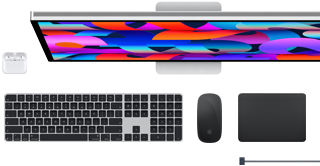 AirPods, Studio Display, Magic Keyboard, Magic Mouse, Magic Trackpad, MagSafe charging cable