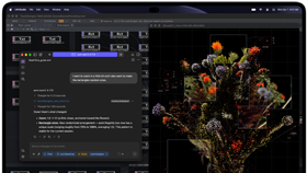 MacBook Pro with PROLED XDR Display, space black colour, screen shows an image being created using TouchDesigner and LM Studio