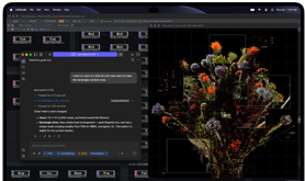MacBook Pro with PROLED XDR Display, space black colour, screen shows an image being created using TouchDesigner and LM Studio