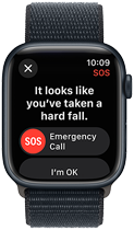 Apple Watch Series 9 detecting a hard fall and showing an option for an emergency call