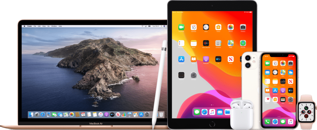 MacBook Air, iPad, iPhone 11, Apple Watch, AirPods